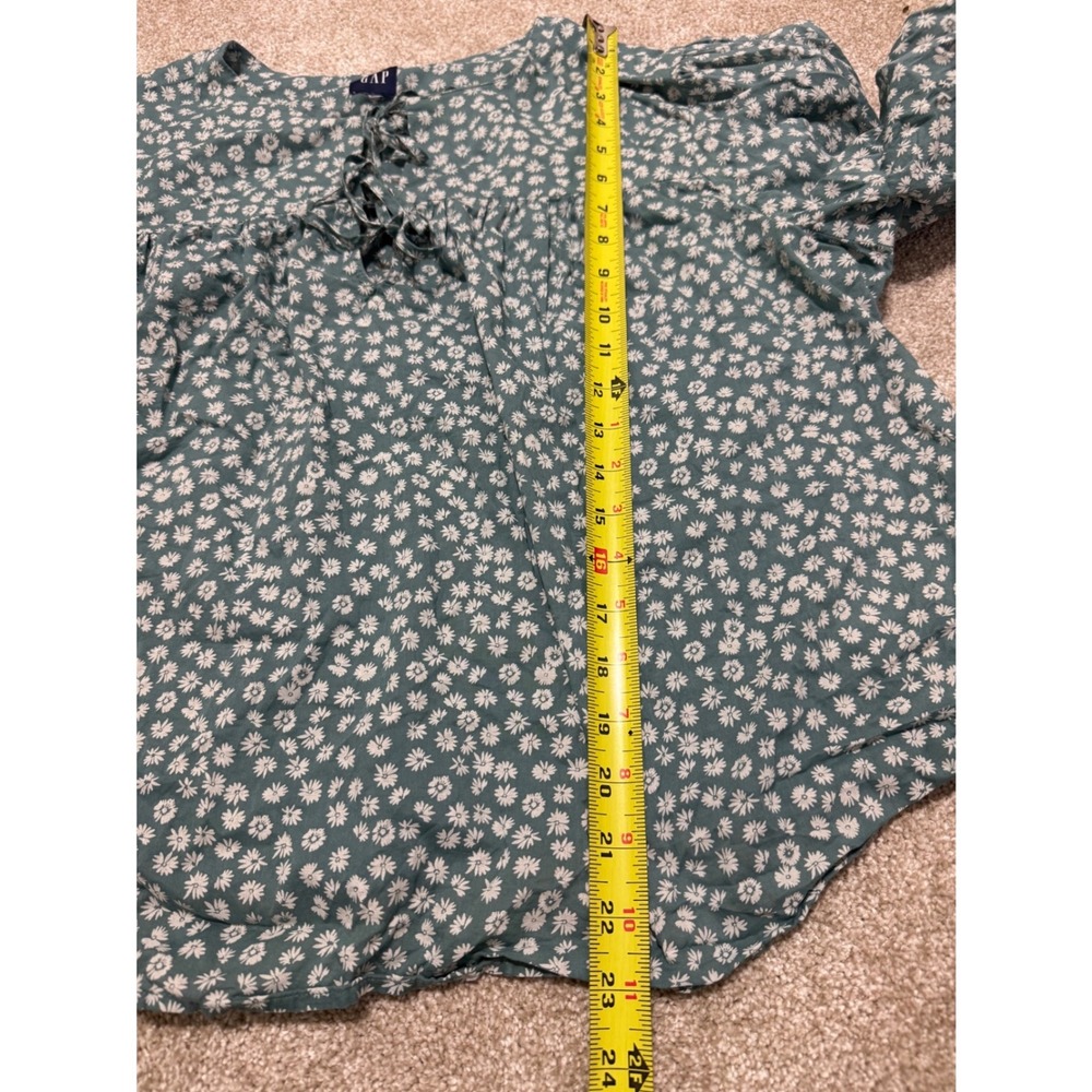 GAP Womens XXL Teal Green Daisy Floral Cotton Tie Neck Boho Peasant Blouse Top - Picture 9 of 9